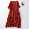thumbnail image 1 of ClodeEU Women's Embroidered Linen Blend Short Sleeve Crewneck Dress ,Loose Fit Casual Midi Dress Red,Womens Plus XXXXL, 1 of 6