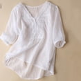 thumbnail image 1 of ClodeEU Women's Embroidered Linen Blend V Neck Short Sleeve T-Shirt ,Casual Top for Summer White,Womens Plus L, 1 of 5