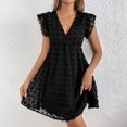 thumbnail image 1 of ClodeEU Women's Eyelet Embroidery A Line Dress ,Crew Neck Ruffle Trim Short Dresses Black ^,Womens Plus M, 1 of 6