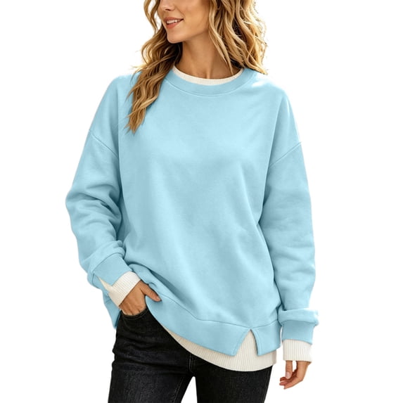ClodeEU Women's Fake Two Piece Crewneck Long Sleeve Sweatshirt,Casual Loose Pullover Top ,Women's Plus S