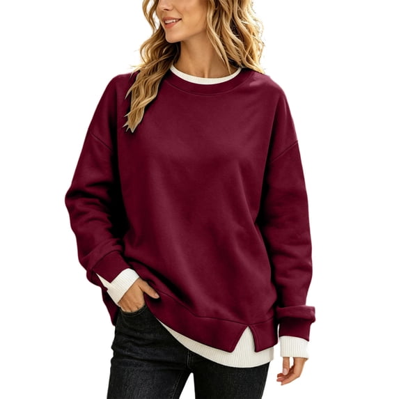 ClodeEU Women's Fake Two Piece Crewneck Long Sleeve Sweatshirt,Casual Loose Pullover Top ,Women's Plus S