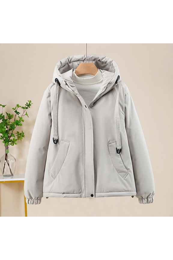 Women's Fall Winter Cotton Hooded Jacket With Drawstring,Long Sleeve Zip Up Snap Button Jacket With Pockets Gray,Womens Plus S