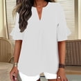 thumbnail image 1 of ClodeEU Women's Faux Linen V Neck Ruffle 3/4 Sleeve Blouse,Casual Loose Fit Solid Color Top White,Women's Plus L, 1 of 8
