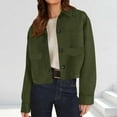 thumbnail image 1 of ClodeEU Women's Faux Suede Cropped Jacket,Lapel Button Up Jackets With Pockets Green,Womens Plus XL, 1 of 7