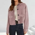 thumbnail image 1 of ClodeEU Women's Faux Suede Cropped Jacket,Lapel Button Up Jackets With Pockets Pink,Womens Plus M, 1 of 7
