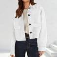 thumbnail image 1 of ClodeEU Women's Faux Suede Cropped Jacket,Lapel Button Up Jackets With Pockets White,Womens Plus XXL, 1 of 7