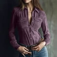 thumbnail image 1 of ClodeEU Women's Faux Suede Fabric Notched Lapel Chest Button Up Long Sleeve Shirt Purple,Womens Plus XXL, 1 of 7