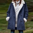 thumbnail image 1 of ClodeEU Women's Faux Suede Fleece-Lined Coat With Toggle Button ,Lapel Collar Jacket Coat with Pockets Blue,Womens Plus M, 1 of 5