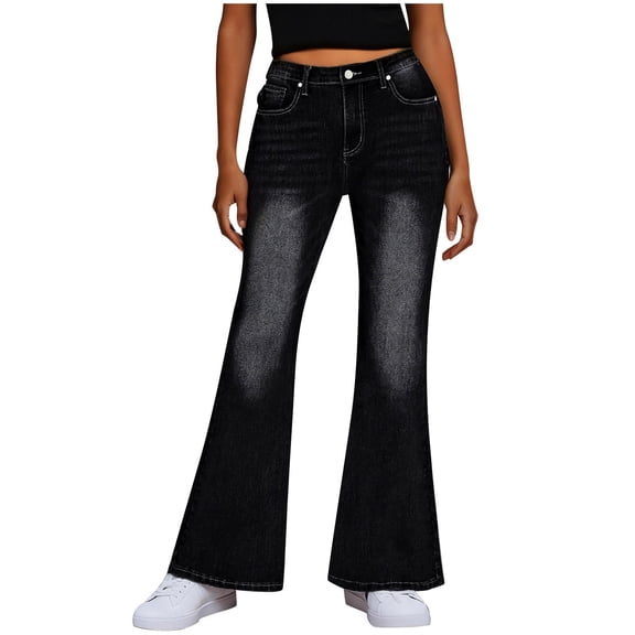 ClodeEU Women's Flare Bell Bottom Jeans,High Waisted Wide Leg Bootcut Jeans , Stretchy Denim Pants Black,Womens Plus M