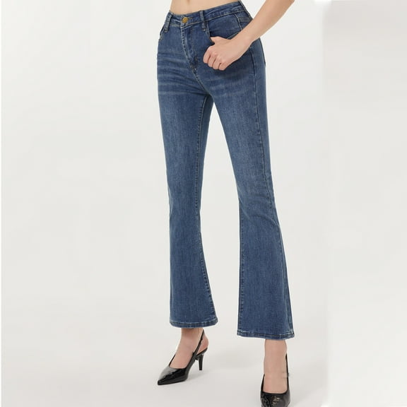 ClodeEU Women's Flare Stretchy Jeans ,Slimming Denim Bell Bottom Pants ,Office Work Trousers Blue,Womens Plus S