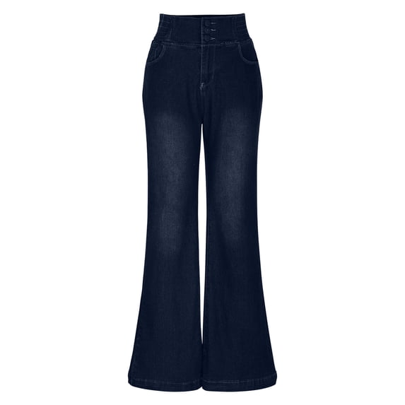 ClodeEU Women's Flare Wide Leg Jean Pant With Pockets,High Waist Elastic Waist Stretch Denim Pant Dark Blue,Womens Plus XL