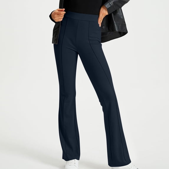 ClodeEU Women's Flared Work Trousers,Stretchy High Waist Business Pant,Casual Trousers with Pockets Navy,Womens Plus XL