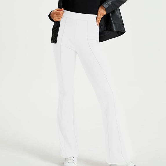 ClodeEU Women's Flared Work Trousers,Stretchy High Waist Business Pant,Casual Trousers with Pockets White,Womens Plus M