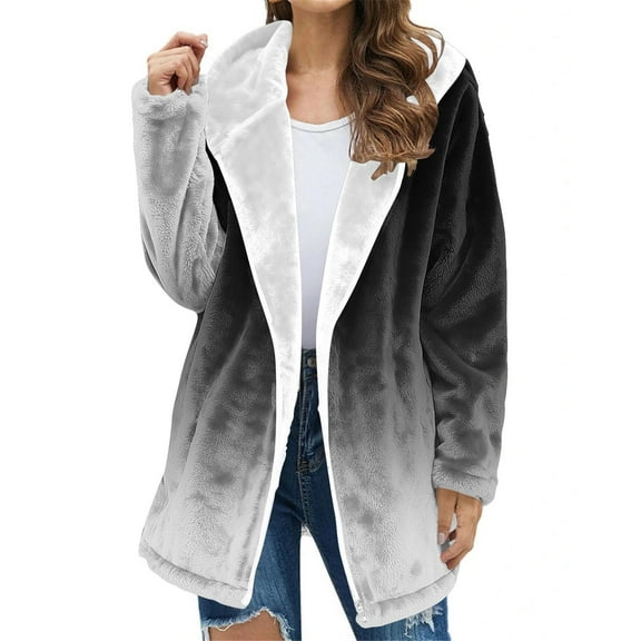 ClodeEU Women's Fleece Hoodeid Jacket,Loose Zip Up Long Sleeve Sweatshirts With Pocket Black,Womens Plus S