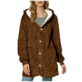 thumbnail image 1 of ClodeEU Women's Fleece Lined Hoodeid Jackets,Button Up Plush Coat With Pockets,Warm Casual Cozy Jackets Brown,Womens Plus S, 1 of 7