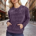 thumbnail image 1 of ClodeEU Women's Fleece Sweatshirts,Casual Fasjions Long Sleeve Crewneck Loose Fit Pullover with Pockets Purple,Womens Plus S, 1 of 8