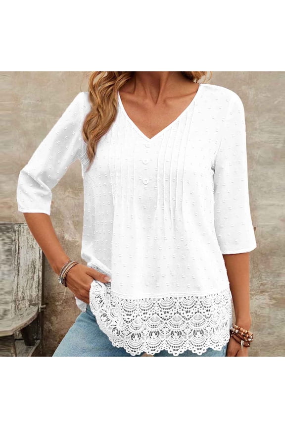 Women's French Bohemian Lace Trim Blouse ,Casual Short Sleeve Top with Cutout Embroidery White,Womens Plus XL