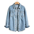 thumbnail image 1 of ClodeEU Women's Fringe Trim Hem Denim Shacket,Oversized Long Sleeve Button Down Jean Shirt Jacket ,Women's Plus L, 1 of 5