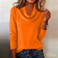 thumbnail image 1 of ClodeEU Women's Front Ruff Sweater,Long Sleeve Lightweight Pullover ,Casual Knit Tops Orange,Womens Plus S, 1 of 8