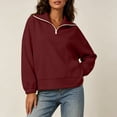 thumbnail image 1 of ClodeEU Women's Half Zip Stand Collar Long Sleeve Sweatshirt,Casual Loose Solid Pullover Top Wine,Women's Plus L, 1 of 8