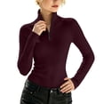 thumbnail image 1 of ClodeEU Women's Half Zip Turtleneck Long Sleeve Slim Fit Top,Stretchy Ribbed Knit Base Layer Shirt ,Women's S-XXL, 1 of 8