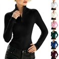 thumbnail image 1 of ClodeEU Women's Half Zip Turtleneck Long Sleeve Slim Fit Top,Stretchy Ribbed Knit Base Layer Shirt ,Women's S-XXL, 1 of 9