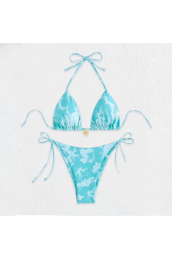 Women's Halter Bikini Two Piece Swimsuit,High Waisted Triangle Bikini Set ,Cheeky Bathing Suit Light Blue,Womens Plus S
