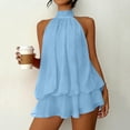 thumbnail image 1 of ClodeEU Women's Halter Dress Tie Backless Chiffon Mini Dress,Ruffle Vacation Dresses Sky Blue,Womens Plus S, 1 of 7