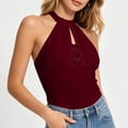 thumbnail image 1 of ClodeEU Women's Halter Neck Keyhole Sleeveless Top, Slim Fit Solid Color Blouse Wine,Women's Plus S, 1 of 7