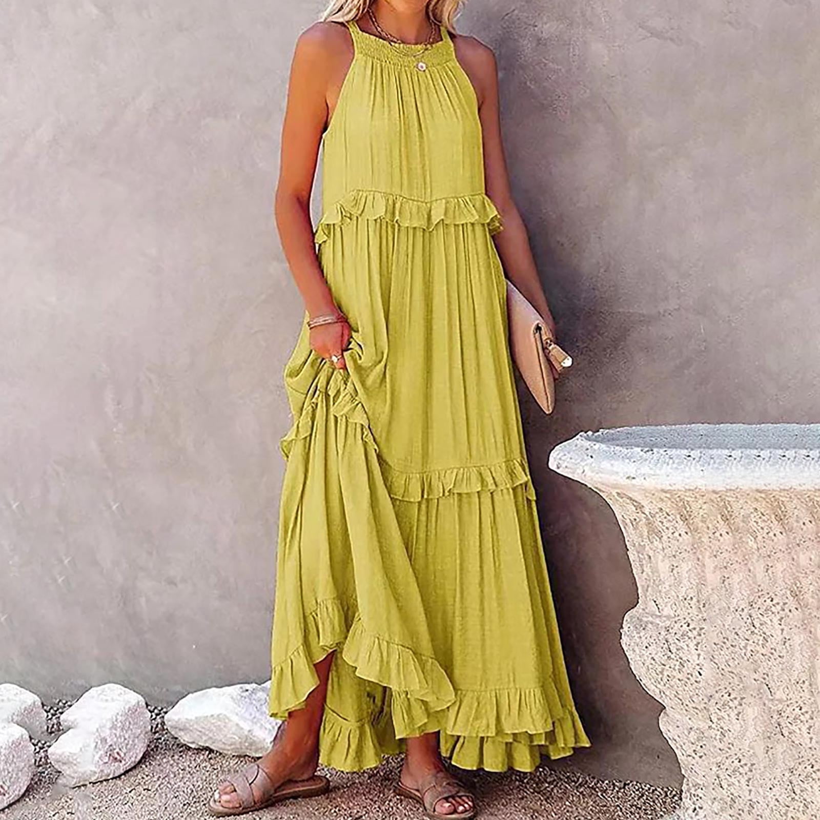 gold snake back dress ZAPAKA Women A-Line Chiffon Maxi Dress Butter Yellow Off the Shoulder  Ruched Tiered Prom Dress with Slit