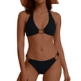 thumbnail image 1 of ClodeEU Women's Halter Triangle Bikini Set with Center Ring,2-Piece Classic Swimsuit,Low Waist Bathing Suit Black,Womens Plus L, 1 of 6