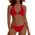 thumbnail image 1 of ClodeEU Women's Halter Triangle Bikini Set with Center Ring,2-Piece Classic Swimsuit,Low Waist Bathing Suit Red,Womens Plus XL, 1 of 6
