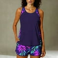 thumbnail image 1 of ClodeEU Women's Hawaiian Print Tankini Set with Built in Pads and Pockets ,TwoPiece Swimwear with Swim Shorts Purple,Womens Plus L, 1 of 7