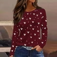 thumbnail image 1 of ClodeEU Women's Heart Print Long Sleeve Valentines Day Round Neck T Shirts ,Casual Long Sleeve Tops Wine,Womens Plus S, 1 of 7