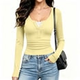 thumbnail image 1 of ClodeEU Women's Henley Long Sleeve Ribbed Fitted Top, Half Button V Neck Basic Casual Layering T Shirts ,Women's Plus M, 1 of 8