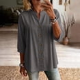 thumbnail image 1 of ClodeEU Women's Henley Neck 3/4 Sleeve Blouse, Casual Button Down V Neck Tunic Top, Soft Loose Fit Everyday Shirt Gray,Women's Plus XL, 1 of 7