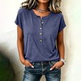 thumbnail image 1 of ClodeEU Women's Henley Neck Button Short Sleeve T-Shirt,Casual Loose Fit Solid Color Tee for Summer Blue,Women's Plus M, 1 of 5