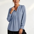 thumbnail image 1 of ClodeEU Women's Henley Pleated Front Long Sleeve Blouse,Casual Loose Flowy Shirt Top Blue,Women's Plus L, 1 of 7