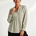 thumbnail image 1 of ClodeEU Women's Henley Pleated Front Long Sleeve Blouse,Casual Loose Flowy Shirt Top Green,Women's Plus XXL, 1 of 7