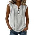 thumbnail image 1 of ClodeEU Women's Henley V Neck Sleeveless Tank Top,Casual Loose Fit Solid Color Blouse with Button for Summer Gray,Women's Plus L, 1 of 6