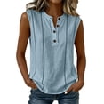 thumbnail image 1 of ClodeEU Women's Henley V Neck Sleeveless Tank Top,Casual Loose Fit Solid Color Blouse with Button for Summer Light Blue,Women's Plus M, 1 of 6