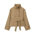 thumbnail image 1 of ClodeEU Women's High Collar Cropped Trench Coat ,Double Breasted Short Jacket With Belt , Fall Fashion Cropped Jacket Khaki,Womens Plus L, 1 of 8