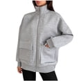 thumbnail image 1 of ClodeEU Women's High Neck Zip Up Sweatshirt with Two Pockets,Casual Long Sleeve Fall Fashion Top Gray,Womens Plus XL, 1 of 3