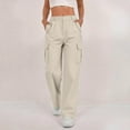 thumbnail image 1 of ClodeEU Women's High-Rise Cargo Pants,Elastic Waist Button,Relaxed-Fit Wide Leg Cargo Pant With Pocket Beige,Womens Plus L, 1 of 1