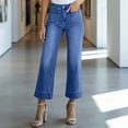 thumbnail image 1 of ClodeEU Women's High Rise Cropped Flare Jeans,Trendy Button Fly Capri Denim Pants with Pockets Blue,Women's Plus S, 1 of 9