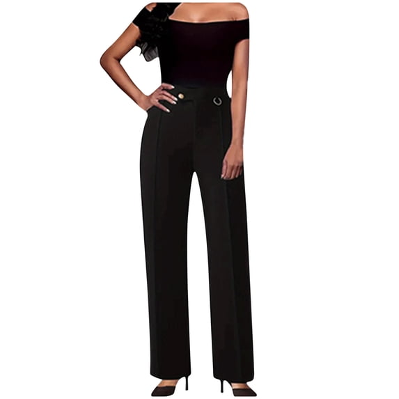 ClodeEU Women's High Rise Modern Fit Suit Pant ,Casual Wrinkle Resistant Office Wear Pant Black,Womens Plus M