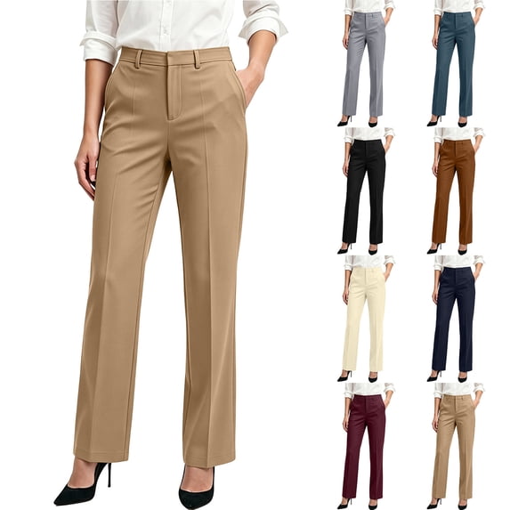 ClodeEU Women's High Rise Straight Leg Dress Pants, Formal Business Casual Trousers with Pockets ,Women's Plus M