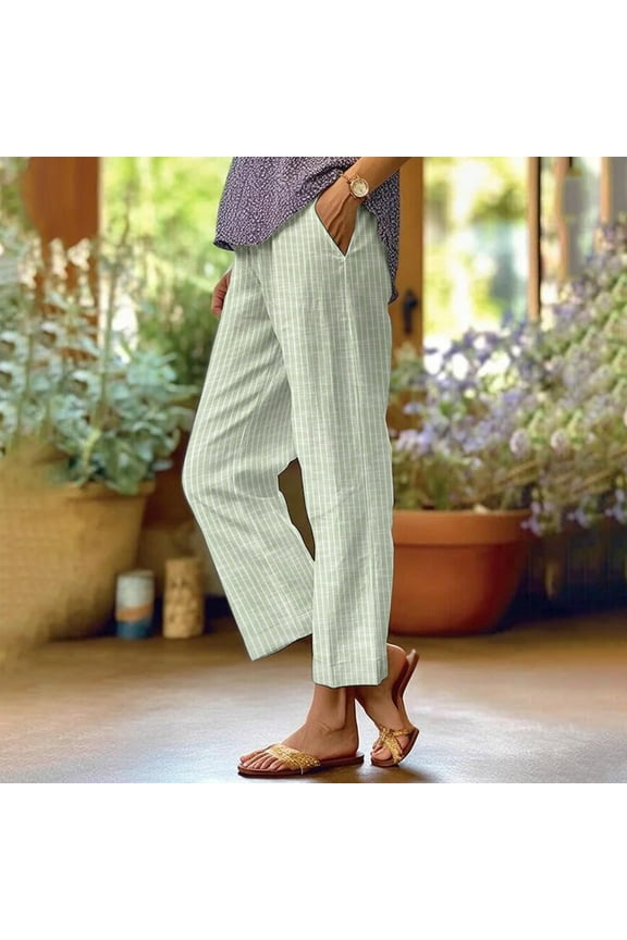 Women's High Rise Striped Print Elastic Waist Pants,Casual Loose Fit Trousers With Pockets Mint Green,Womens Plus XXL