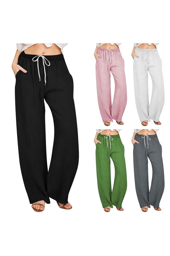 Women's High Rise Textured Pants with Drawstring Waist ,Stretch Casual Trousers White,Womens Plus XXXL