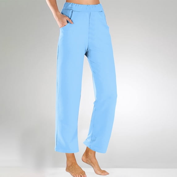 ClodeEU Women's High Stretch Yoga Sweatpants,Soft Casual Straight Leg Pants with Pockets Sky Blue,Womens Plus M